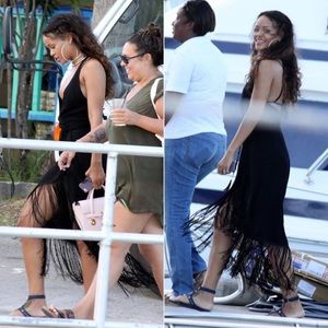 Reformation Henna Fringe Black Dress